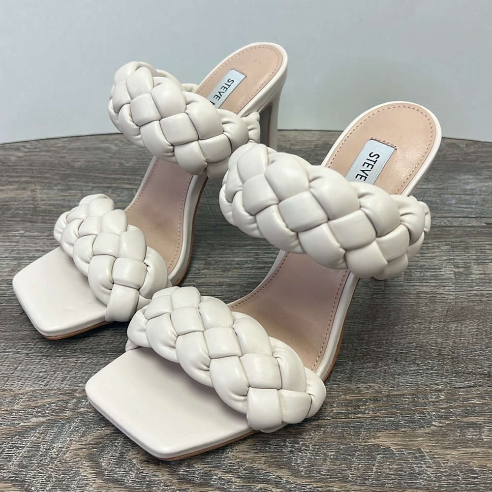 Steve Madden Kenley Braided Heeled Sandals – Ivory/Cream – 8M - New Without Box